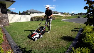 Battery Scarifier Dethatcher Test on Kikuyu Lawn [upl. by Murat]