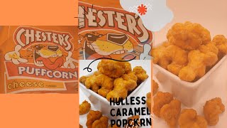 Cheesy Caramel Puffcorn hulless NoKernels popcorn recipes [upl. by Ddarb]