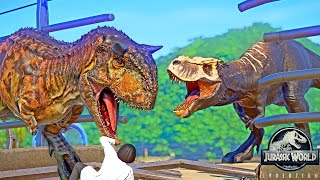 Fallen Kingdom Carnotaurus Evolved TREX Fight amp Breakout 🌍 Jurassic World Evolution Dinosaurs [upl. by Siednarb898]