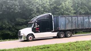 Freightliner Century Freightliner Cascadia day cab Penske KW W900 hauling a flatbed trailer [upl. by Narod]