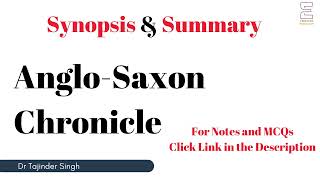 Anglo Saxon Chronicle  Synopsis  Summary  UGC NTA PGT TGT English [upl. by Suzetta]