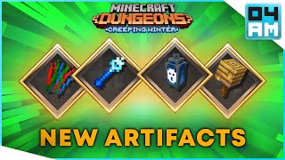 ALL NEW ARTIFACTS SHOWCASE And Where To Find Them in Minecraft Dungeons Creeping Winter DLC [upl. by Cutlip]