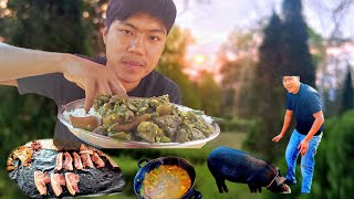 HOW TO COOK SPICY 🥵🥵 PORK BELLY WITH BRINJAL VILLAGE STYLE COOKING PORK RECIPE PORK CURRY [upl. by Ahsiuqat241]