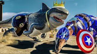 DC King Shark vs Hulk Captain America Iron man  Super hero Battle  JWE 2 Mods [upl. by Aneehsram]