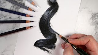 How To Draw Realistic Black Hair  Polychromos Colour Pencil Tutorial [upl. by Semreh]