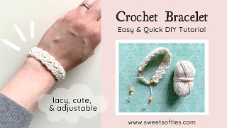 How to Make CROCHET BRACELET · Free Beginner Pattern · Easy Quick Fun DIY Yarn Crafts Tutorial [upl. by Adhern]