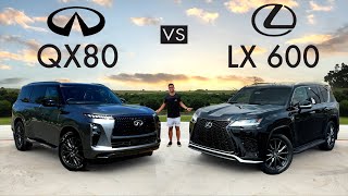 LARGE LUXURY SMACKDOWN  2025 Infiniti QX80 vs Lexus LX 600 Comparison [upl. by Einnal]