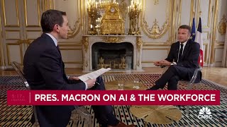 CNBC exclusive French President Emmanuel Macron on AI geopolitics and the economy [upl. by Yatnwahs194]