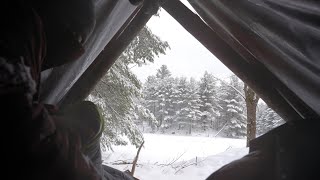 Winter Camping without a Tent  Improvised Tarp Shelter [upl. by Fadiman914]