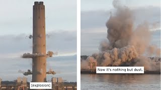 600 Foot Tall Chimney Demolished in Seconds shorts [upl. by Karilla]