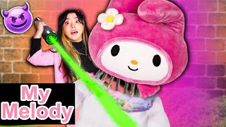 🚫 ABRO MUÑECA MY MELODY ATERRADORA🔪😱 Hello Kitty HORRIBLE PELUCHE en VIDA REAL JUGUETERÍA KUROMI [upl. by Seana]