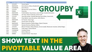 Show Unique Text in the PivotTable Values Area Instead of Numbers  Using GROUPBY or PIVOTBY [upl. by Esekram]