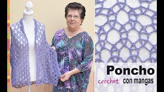 Poncho con mangas en tejido recto a crochet  Tejiendo Perú [upl. by Ivz]