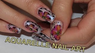 Watercolors flower nail art How To Work with Watercolors on Nails [upl. by Yenetruoc]