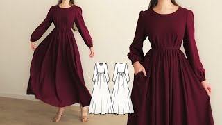 Sewing Tutorial for Modest Maxi Linen Dress  Sewing Pattern 🌸 [upl. by Assilim515]