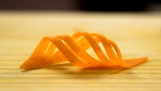 Garnish Tutorial Carrot Swirls and Vegetable Triangle Twisties [upl. by Ralaigh184]