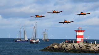 Tall ship Race of the Classics  flyby Fokker S11s Scheveningen Den Haag [upl. by Dnaletak]