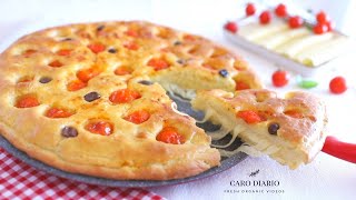 FOCACCIA FACILE SOFFICISSIMA FARCITA E SENZA IMPASTO  LIEVITAZIONE PERFETTA RICETTA SEMPLICE [upl. by Ahsaet]