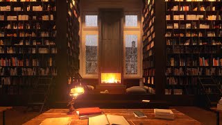 COZY Rainy Library with Fireplace  Videos made to study rather than sleep [upl. by Naitsirc789]