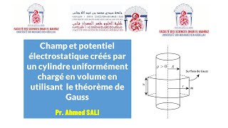 Champ éléctrique et potentiel éléctrostatique crèès par un cylindre uniformement chargé en volume [upl. by Pier]