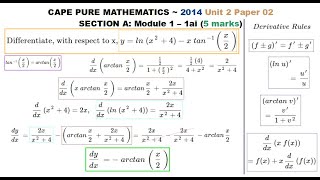 CAPE Pure Maths U2P2  Derivatives w Natural Log amp Arctangent  20141ai [upl. by Valma]