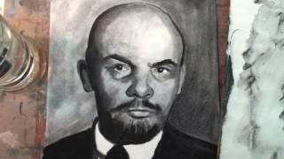 Dry Brush Portrait of Vladimir Lenin Oil Paint Watercolor Paper Eraser Color Pencil [upl. by Mannuela]