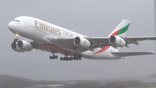 4K STORM ISHA  Emirates A380 CROSSWIND Takeoff at Glasgow Airport [upl. by Lody803]