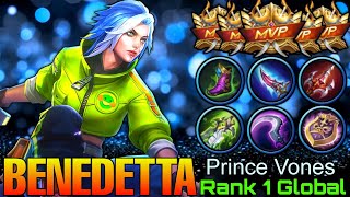 Monster Benedetta Double MVP Gameplay  Top 1 Global Benedetta by Prince Vones  Mobile Legends [upl. by Haeel873]