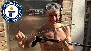 Most spears caught from a spear gun underwater  Guinness World Records [upl. by Ahsinuq]