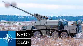 NATO Powerful selfpropelled howitzers Zuzana 2 on the exercises of the Allied Armed Forces [upl. by Ardien]