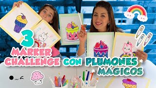 3 MARKER CHALLENGE Con PLUMONES MÁGICOS  DIBUJOS KAWAII ☺️🖍 [upl. by Inami]