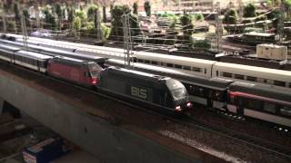 SBB Re 460 BLS Re 465 with Sound Märklin Modelleisenbahn Anlage Marklin Model train layout [upl. by Retsek638]