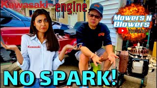 FREE FLOODED KAWASAKI FC420V PULL START COMMERCIAL LANDSCAPING WALK BEHIND LAWNMOWER ENGINE NO SPARK [upl. by Eellehs]