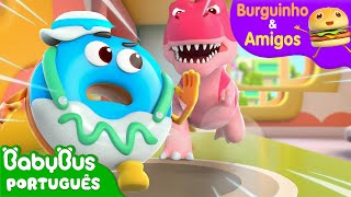 Grande Dino Está Vindo 🦖  Aventuras Alimentares  Burguinho e Amigos  Desenho Infantil  BabyBus [upl. by Niarbo]