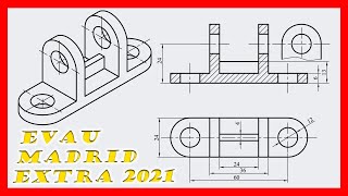 A4 🤩 Vistas de una figura  EVAU dibujo técnico Madrid 2021 resuelto [upl. by Azer952]