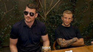 UFC 217 Michael Bisping and TJ Dillashaw Lunch Scrum  MMA Fighting [upl. by Sackman789]