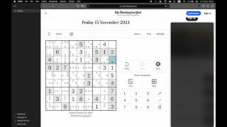 Washington Post Sudoku ✦ November 15 2024 ✦ Medium [upl. by Zetnwahs]