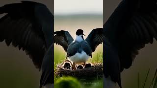 Lapwing and Chicks on Grassland in Gentle Rain cute birds trending baby blackpink [upl. by Leia789]