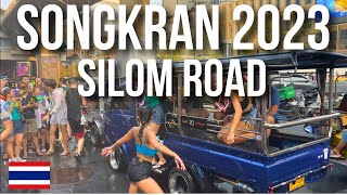 Celebrating SONGKRAN 2023  SILOM ROAD BANGKOK  Thai New Year สงกรานต์ กรุงเทพ 2566 ถนนสีลม [upl. by Mackey]