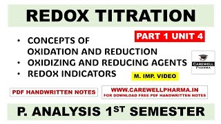 Redox Titration  Reduction  Oxidation  Oxidising Agent  Redox Indicators  Ch 1 U 4  P Analysis [upl. by Gautious877]