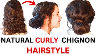 Natural Curley hair  Easy chignon hairstyle  low chignon for long to medium hair [upl. by Adnovahs]