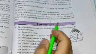 Ex101 Chapter 10 Algebraic Expressions  Class 7th Maths New Edition Book [upl. by Enyrehtak415]