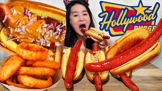 9quot STRETCH HOLLYWOOD DOGS Chili Cheese Hot Dogs amp Crispy Onion Rings  Mukbang ASMR Eating [upl. by Yelsnik]