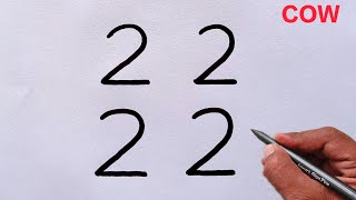 How to draw cow from number 2222  Cow Drawing Video Step By Step  Number Drawing [upl. by Evangelist]