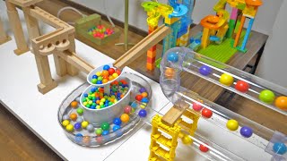 Marble run race ASMR ☆ Round and round transparent tunnel colorful elevator and usual wooden slope [upl. by Alegre]