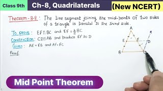 Class 9th Chapter 8 Quadrilaterals Theorem 88 New NCERT Maths CBSE  Mid point theorem Class 9 [upl. by Latsyrhk490]