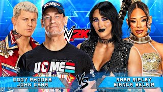 WWE 2K24  Cody Rhodes amp John Cena Vs Bianca Belair amp Rhea Ripley  Intergender Tag Team Match [upl. by Yseult317]