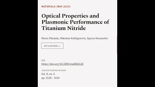 Optical Properties and Plasmonic Performance of Titanium Nitride  RTCLTV [upl. by Cavanaugh]