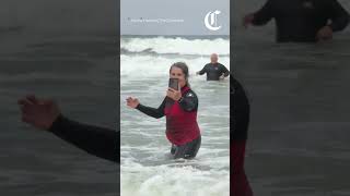 Surfing dogs catch a wave at Pacifica’s annual global competition [upl. by Doralyn827]