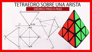 🥳 TETRAEDRO apoyado en una ARISTA ✍️ dibujar tetraedro en diédrico Poliedros dibujo técnico [upl. by Adaynek431]